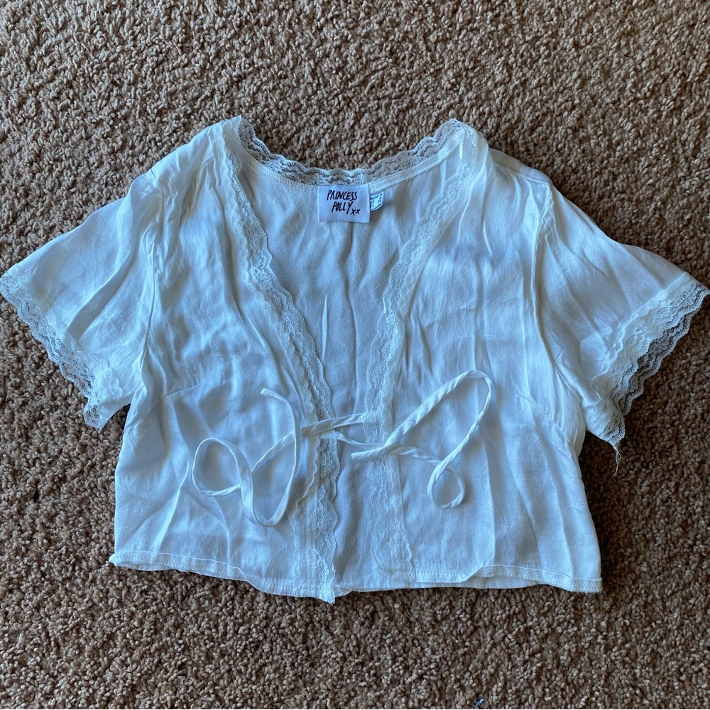 Princess Polly Silky White Wrap Top